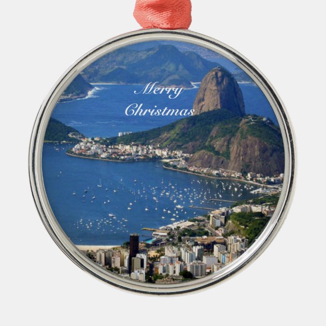Brasilien: Landschaft Rio de Janeiro - Frohe Weihn Silbernes Ornament (Vorne)