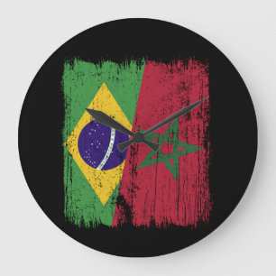 Brasilien Marokko Halbe Flagge Brasilianisch Marok Große Wanduhr