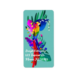 Brasilien mit farbenprächtigem Papagei Adressaufkleber