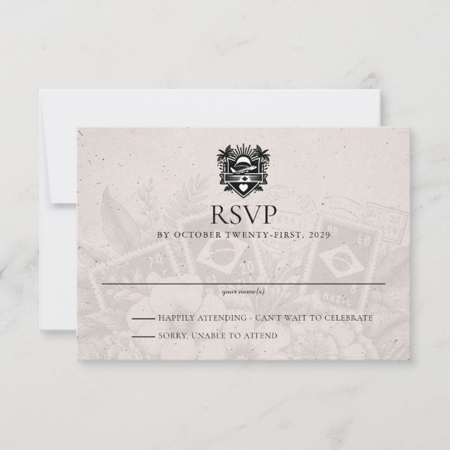 Brasilien Passport Wedding RSVP Card Karte (Vorderseite)