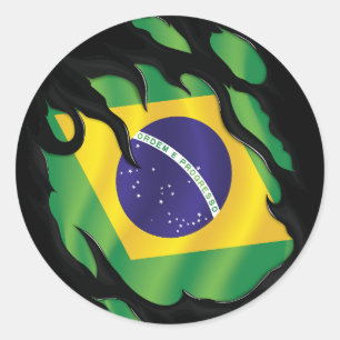 Brasilien Ripped Flag Classic Round Aufkleber
