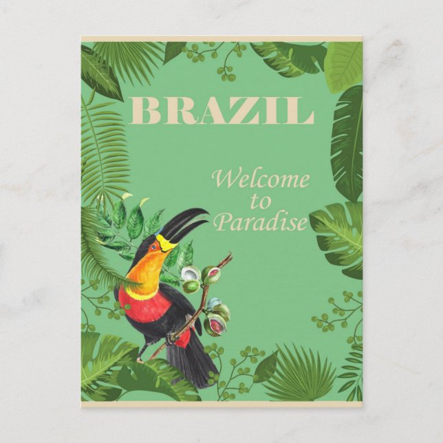 Brasilien Tropischer Wald Toucan Vintage Postkarte (Vorderseite)