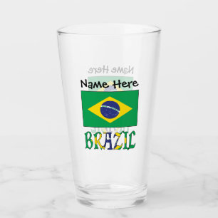 Brasilien und brasilianische Flagge mit Ihrem Name Glas