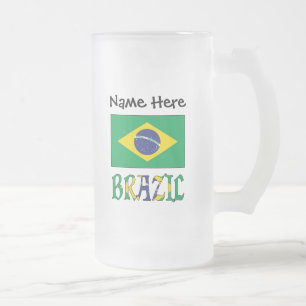 Brasilien und brasilianische Flagge mit Ihrem Name Mattglas Bierglas