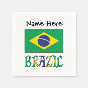 Brasilien und brasilianische Flagge mit Ihrem Name Serviette