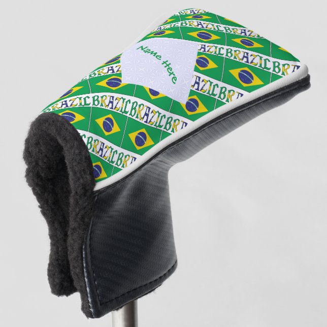 Brasilien und Brasiliens Flagge geteert grün Perso Golf Headcover (3/4 Vorderseite)