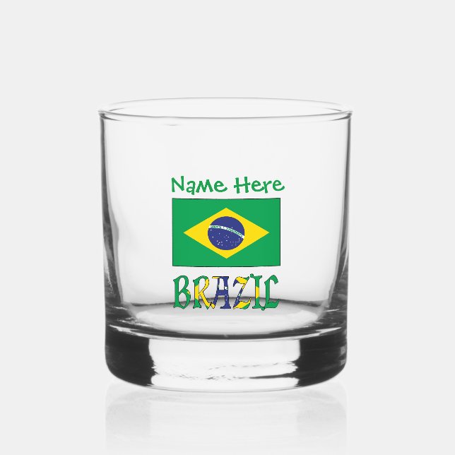 Brasilien und Brasiliens Flagge Personalisiert Whiskyglas (Vorderseite)