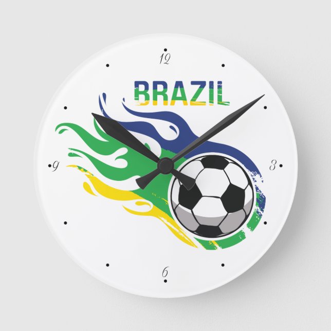 Brasilien und Fußball Runde Wanduhr (Vorderseite)