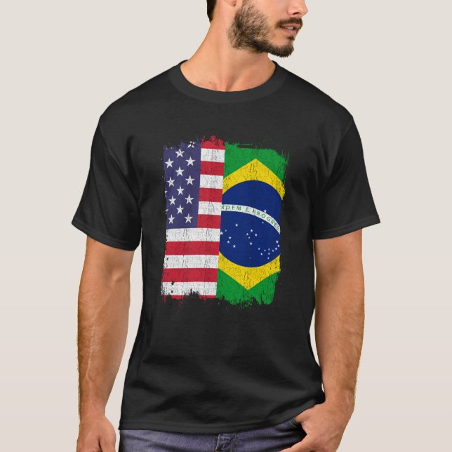 Brasilien USA Brasilianische Flagge T-Shirt (Vorderseite)