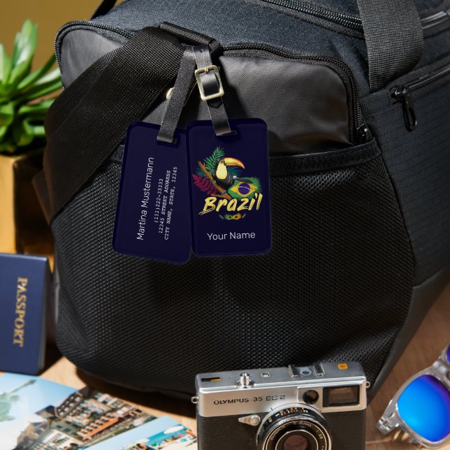 Brasilien Vintag Toucan Flag Samba Maske Souvenir Gepäckanhänger (Vorderseite & Rückseite)