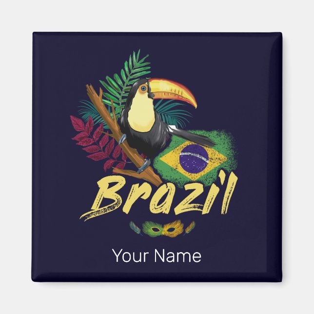 Brasilien Vintag Toucan Flag Samba Maske Souvenir Magnet (Vorne)