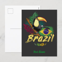 Brasilien Vintag Toucan mit Flag und Samba Maske Feiertagspostkarte
