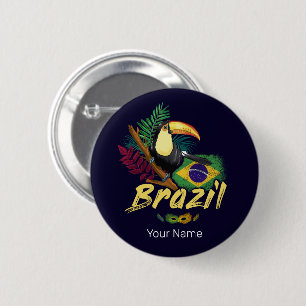 Brasilien Vintage-Tukan-Flagge-Samba-Maske-Souveni Button
