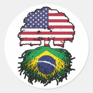 Brasiliens Flag "American USA Tree Roots" Runder Aufkleber