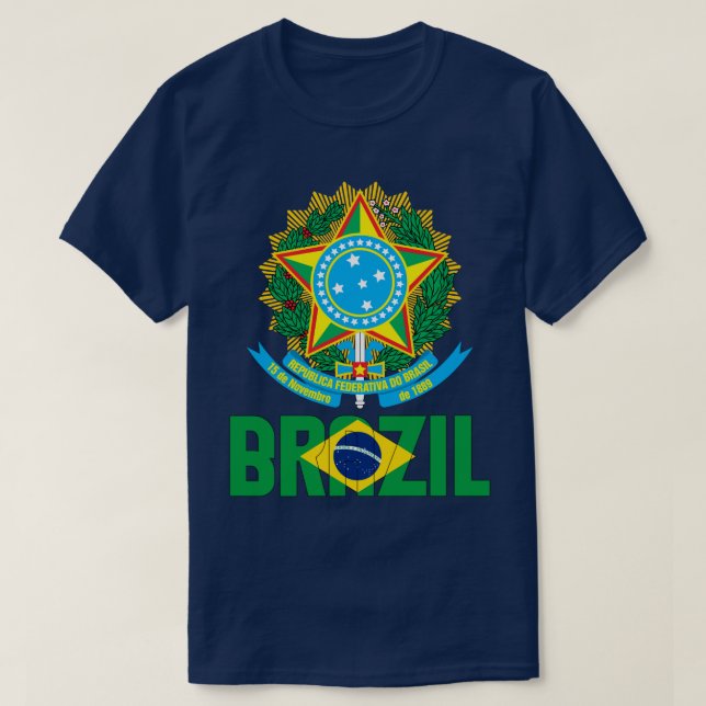 Brasiliens Flagge und Wappen Patriotisch T-Shirt (Design vorne)