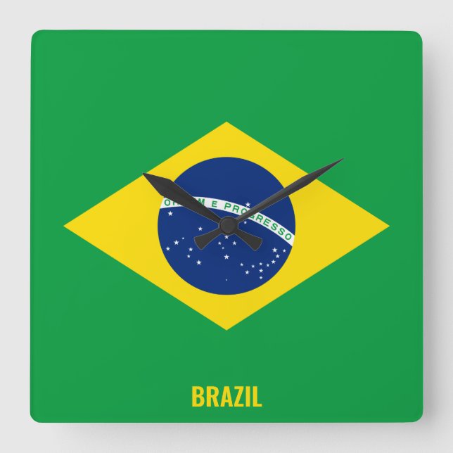 Brasiliens Nationalflagge Patriotisch Quadratische Wanduhr (Vorderseite)
