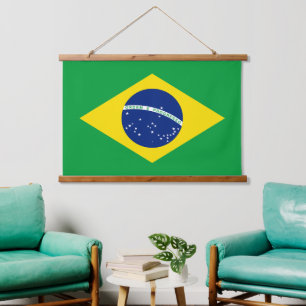 Brasiliens Nationalflagge Patriotische brasilianis Wandteppich Mit Holzrahmen