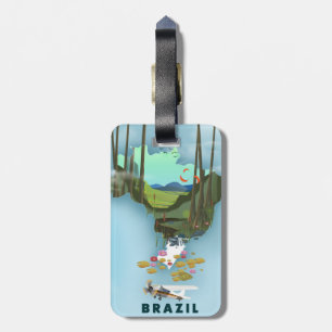 Brasilkarte Illustriertes Reiseplakat Gepäckanhänger