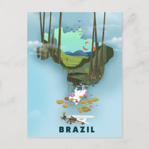 Brasilkarte Illustriertes Reiseplakat Postkarte