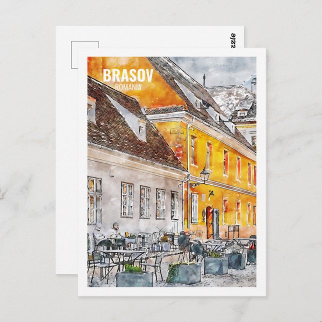 Brasov Rumänien Berühmte Wasserfarbskizze für Reis Postkarte (Vorne/Hinten)