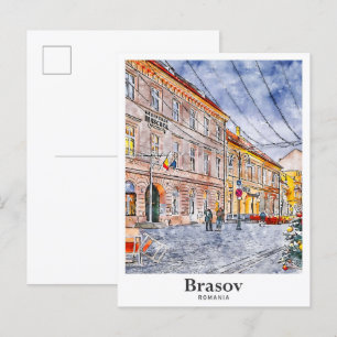 Brasov Rumänien Reise Wasserfarbe Handgezeichnet Postkarte