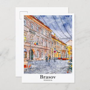 Brasov Rumänien Reisen Wasserfarben Hand gezogen Postkarte