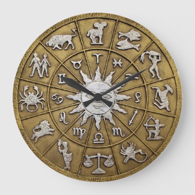 Brass Zodiac Wheel Große Wanduhr (Vorderseite)