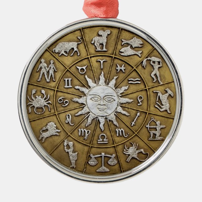 Brass Zodiac Wheel Silbernes Ornament (Vorne)