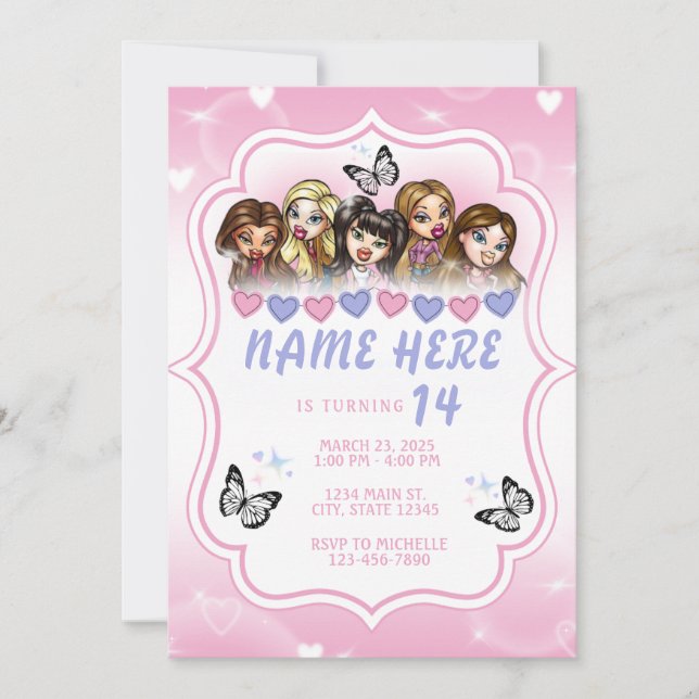 Brat Doll Airbrush Einladung zum Geburtstag (Vorderseite)