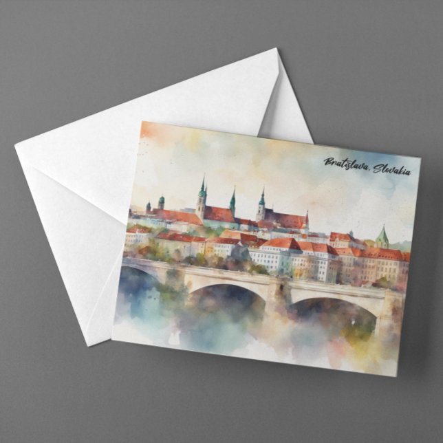 Bratislava Slovakia Watercolor Painting Panorama  Postkarte (Bratislava Slovakia Watercolor Painting Panorama Postcard)