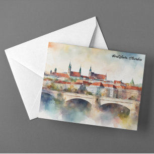 Bratislava Slowakei Aquarellmalerei Panorama  Postkarte