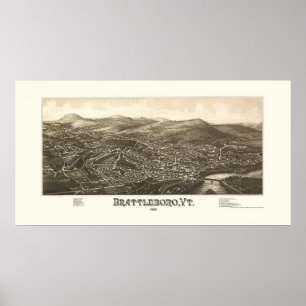 Brattleboro, VT Panorama Karte - 1886 Poster