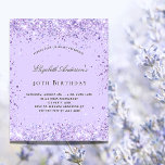 Bratviolett-Lavendel-Glitzer-Staubskript Einladungspostkarte<br><div class="desc">Für eine elegante 40. Geburtstagsfeier (oder jedes Alter). Ein violetter, lavenderfarbener Hintergrund. Mit violettem Imitat Glitzer dekoriert. Personalisieren und fügen Sie einen Namen und Party-Details hinzu. Der Name wird mit einem handgeschriebenen Stilskript geschrieben. Tipp: Wenn Sie es nicht so gewollt haben, dass es wie eine Postkarte aussieht, klicken Sie auf...</div>