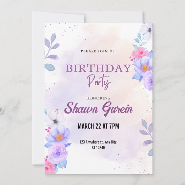Brauch Floral Geburtstag Einladung (Vorderseite)