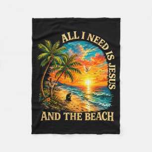 Brauche Jesus und den Strand Retro-Christlicher So Fleecedecke