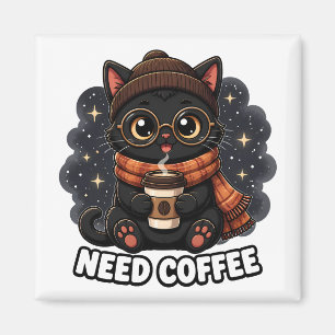 Brauche Kaffee Süße Schwarze Katze Vintage Kaffeel Magnet