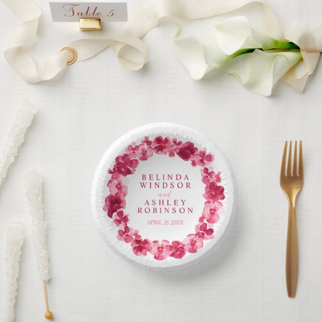 Brauchtum des Hochzeitsrosa Wasserfarbenpansie Pappteller (Hochzeit)