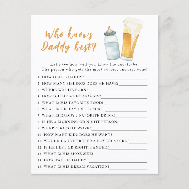 Brauen Babydusche - Spiel, der Papa am besten kenn (Vorderseite)