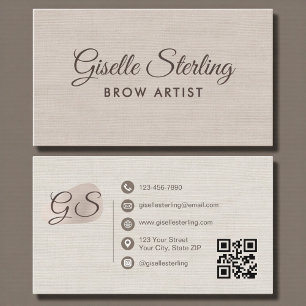 Brauen-Künstler Blush Beige Leinen Elegant QR-Code Visitenkarte