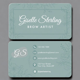 Brauen-Künstlerin Teal Grün Floral Visitenkarte