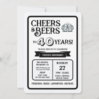 Brauerei Pub Geburtstags Cheers und Biere zum 40. Einladung