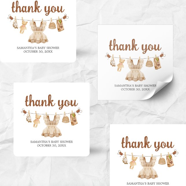 Braukaffee Babydusche Quadratischer Aufkleber (Coffee Little Bean Clothesline Baby Shower Sticker)