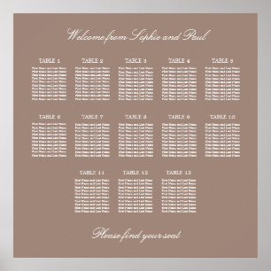 Braun 13 Tisch Hochzeit Sitzordnung Poster
