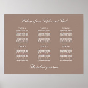 Braun 6 Tisch Hochzeit Sitzordnung Poster