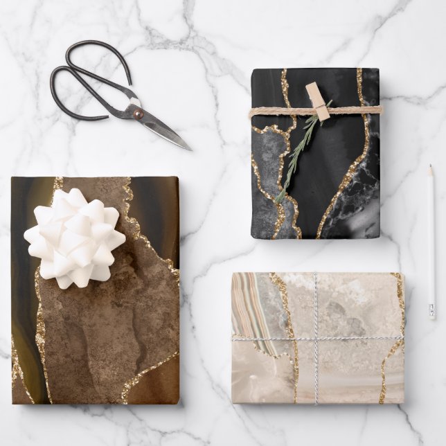 Braun-Alge in Schwarz und Beige Geschenkpapier Set (Vorderseite)