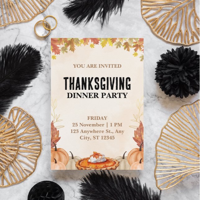 Braun Aquarell Erntedank Abendessen Party Einladung (thanksgiving dinner invitation card)
