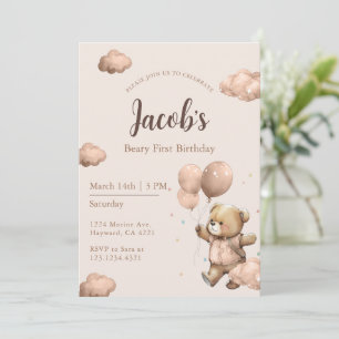Braun Beary erster Geburtstag Junge Einladung