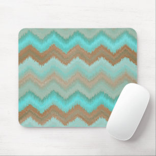 Braun Beige Aqua Türkis Ikat-Zickzack-Muster Mousepad