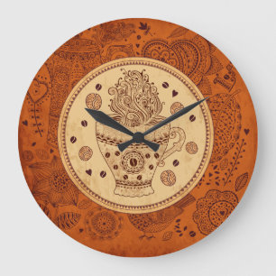 Braun & Beige Coffee Design Retro-Blume Große Wanduhr