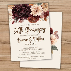 Braun Beige Elfenbeinblume 50. Hochzeitstag Einladung